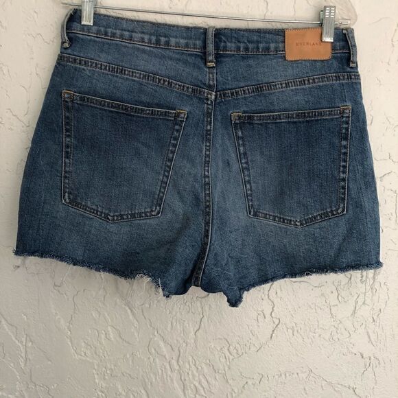 EVERLANE Cheeky Denim Jean Shorts Button Fly Pockets Distressed Fray Hem Size 31 - Picture 4 of 10